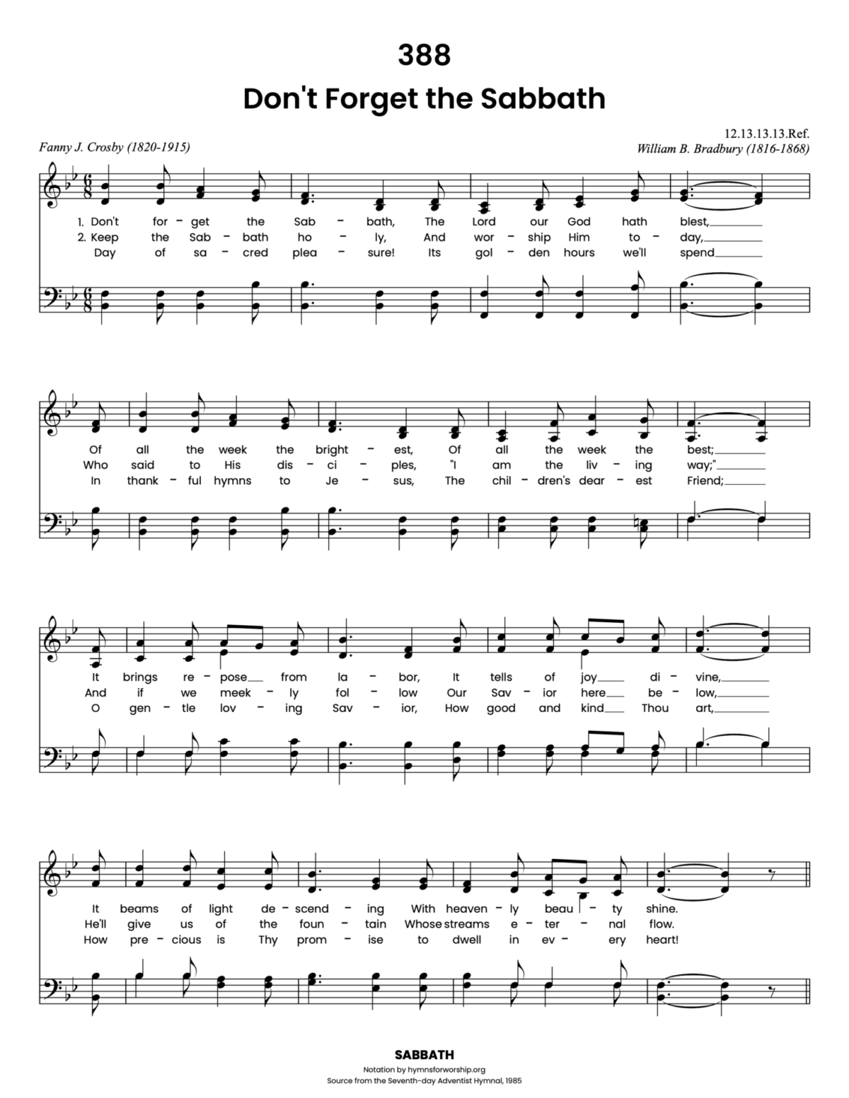 SDAH 388: Don't Forget the Sabbath - Hymns for Worship