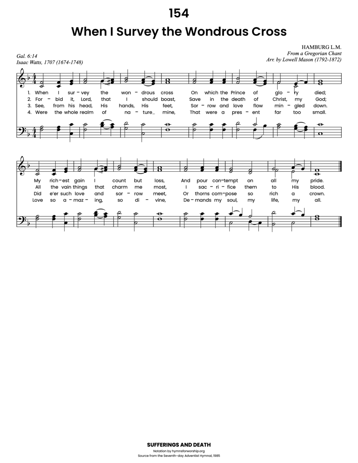 SDAH 154: When I Survey the Wondrous Cross - Hymns for Worship