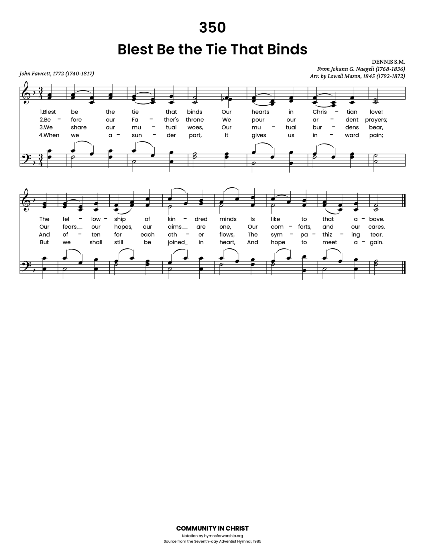SDAH 350 Blest Be The Tie That Binds Hymns For Worship SDAH 350 Blest Be The Tie That Binds Hymns For Worship