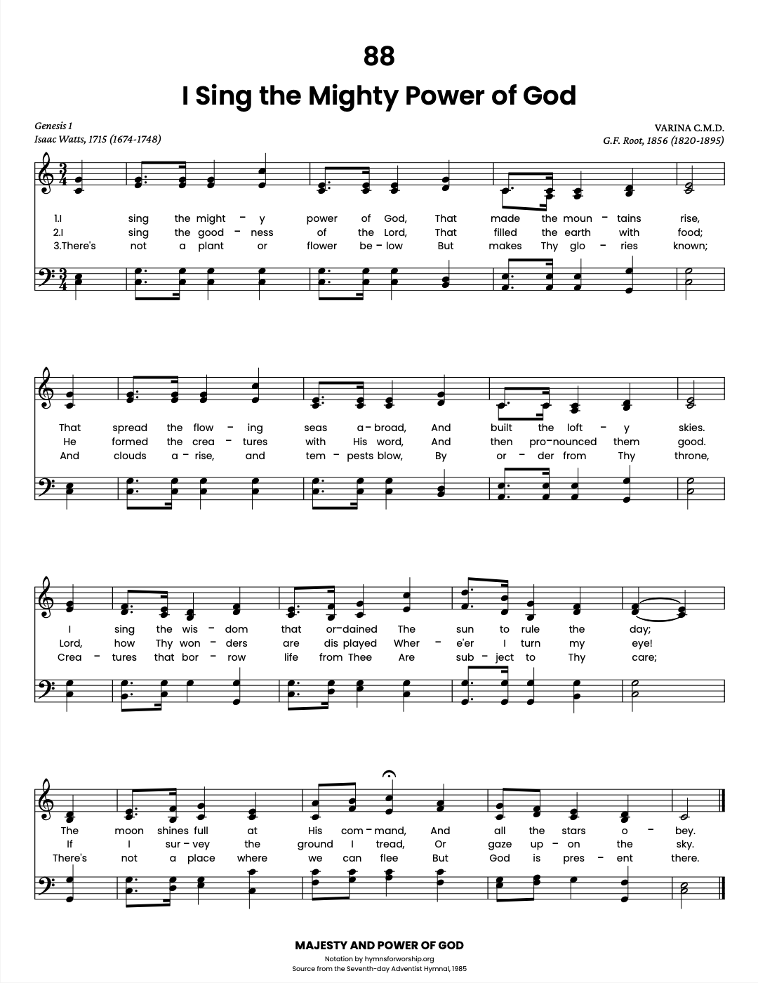 SDAH 088: I Sing the Mighty Power of God - Hymns for Worship